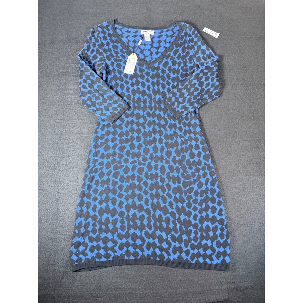 Max Studio Specialty Products Blue Black Leopard Knit V-Neck Dress 2D09458 L